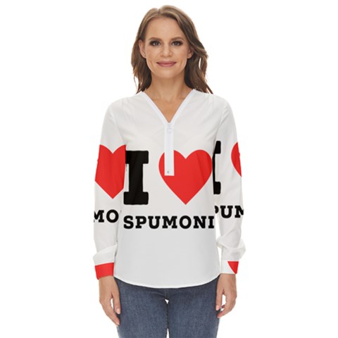 I Love Spumoni Zip Up Long Sleeve Blouse by ilovewhateva