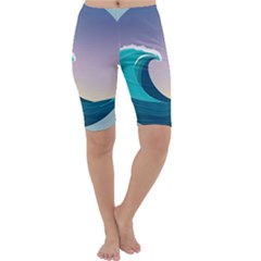 Tsunami Tidal Waves Wave Minimalist Ocean Sea Cropped Leggings  by Ravend