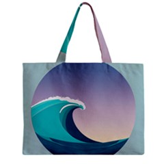 Tsunami Tidal Waves Wave Minimalist Ocean Sea Zipper Mini Tote Bag by Ravend