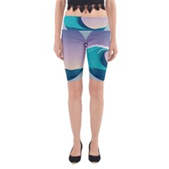 Tsunami Tidal Waves Wave Minimalist Ocean Sea Yoga Cropped Leggings by Ravend