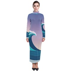 Tsunami Tidal Waves Wave Minimalist Ocean Sea Turtleneck Maxi Dress by Ravend