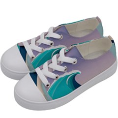 Tsunami Tidal Waves Wave Minimalist Ocean Sea Kids  Low Top Canvas Sneakers by Ravend