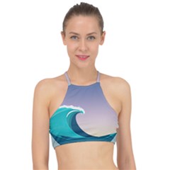 Tsunami Tidal Waves Wave Minimalist Ocean Sea Racer Front Bikini Top by Ravend