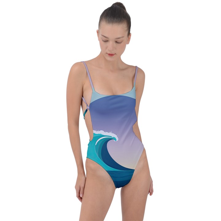 Tsunami Tidal Waves Wave Minimalist Ocean Sea Tie Strap One Piece Swimsuit