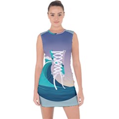 Tsunami Tidal Waves Wave Minimalist Ocean Sea Lace Up Front Bodycon Dress by Ravend