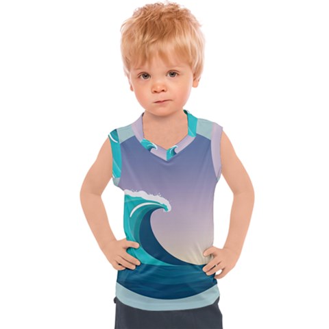 Tsunami Tidal Waves Wave Minimalist Ocean Sea Kids  Sport Tank Top by Ravend