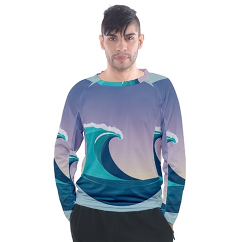 Tsunami Tidal Waves Wave Minimalist Ocean Sea Men s Long Sleeve Raglan Tee by Ravend