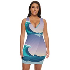 Tsunami Tidal Waves Wave Minimalist Ocean Sea Draped Bodycon Dress by Ravend