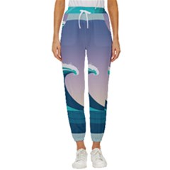 Tsunami Tidal Waves Wave Minimalist Ocean Sea Women s Cropped Drawstring Pants by Ravend