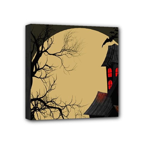 Halloween Moon Haunted House Full Moon Dead Tree Mini Canvas 4  X 4  (stretched) by Ravend