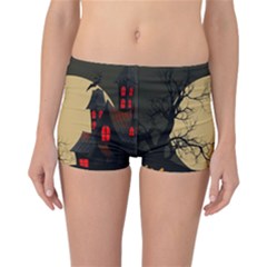 Halloween Moon Haunted House Full Moon Dead Tree Reversible Boyleg Bikini Bottoms by Ravend