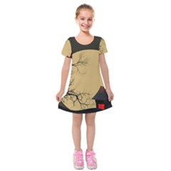 Halloween Moon Haunted House Full Moon Dead Tree Kids  Short Sleeve Velvet Dress