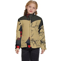 Halloween Moon Haunted House Full Moon Dead Tree Kids  Puffer Bubble Jacket Coat by Ravend