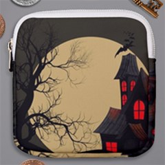 Halloween Moon Haunted House Full Moon Dead Tree Mini Square Pouch by Ravend