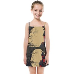 Halloween Moon Haunted House Full Moon Dead Tree Kids  Summer Sun Dress by Ravend