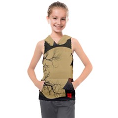 Halloween Moon Haunted House Full Moon Dead Tree Kids  Sleeveless Hoodie by Ravend