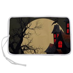 Halloween Moon Haunted House Full Moon Dead Tree Pen Storage Case (m) by Ravend