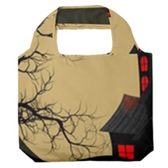 Halloween Moon Haunted House Full Moon Dead Tree Premium Foldable Grocery Recycle Bag by Ravend