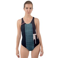 New York City Nyc Skyline Cityscape Cut-out Back One Piece Swimsuit by Ravend