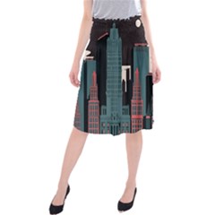 New York City Nyc Skyline Cityscape Midi Beach Skirt by Ravend