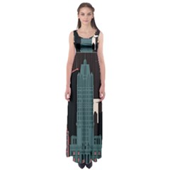 New York City Nyc Skyline Cityscape Empire Waist Maxi Dress by Ravend