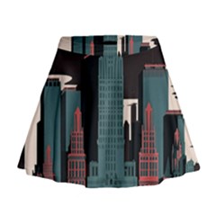 New York City Nyc Skyline Cityscape Mini Flare Skirt by Ravend