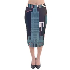 New York City Nyc Skyline Cityscape Velvet Midi Pencil Skirt by Ravend