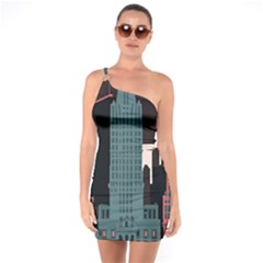 New York City Nyc Skyline Cityscape One Shoulder Ring Trim Bodycon Dress by Ravend