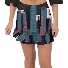 New York City Nyc Skyline Cityscape Fishtail Mini Chiffon Skirt by Ravend