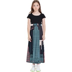 New York City Nyc Skyline Cityscape Kids  Flared Maxi Skirt by Ravend