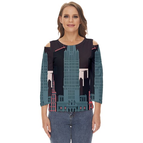 New York City Nyc Skyline Cityscape Cut Out Wide Sleeve Top by Ravend