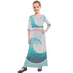 Tidal Wave Ocean Sea Tsunami Wave Minimalist Kids  Quarter Sleeve Maxi Dress by Ravend