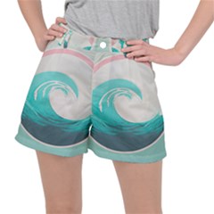 Tidal Wave Ocean Sea Tsunami Wave Minimalist Women s Ripstop Shorts by Ravend