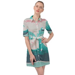 Tidal Wave Ocean Sea Tsunami Wave Minimalist Belted Shirt Dress by Ravend