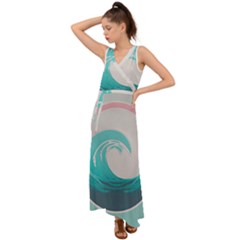 Tidal Wave Ocean Sea Tsunami Wave Minimalist V-neck Chiffon Maxi Dress by Ravend