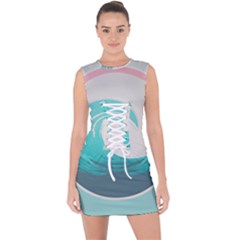 Tidal Wave Ocean Sea Tsunami Wave Minimalist Lace Up Front Bodycon Dress by Ravend