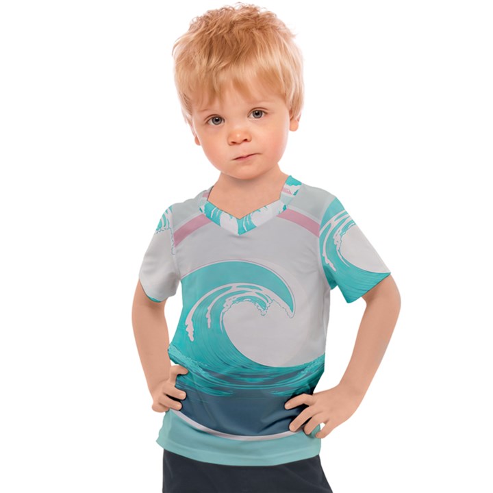 Tidal Wave Ocean Sea Tsunami Wave Minimalist Kids  Sports Tee