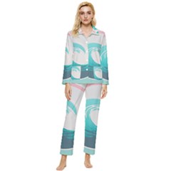 Tidal Wave Ocean Sea Tsunami Wave Minimalist Womens  Long Sleeve Velvet Pocket Pajamas Set by Ravend