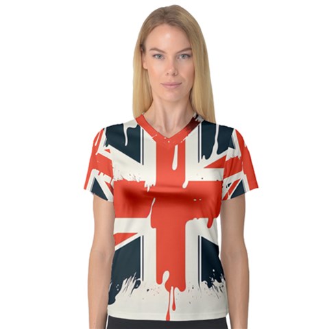 Union Jack England Uk United Kingdom London V-neck Sport Mesh Tee by Ravend