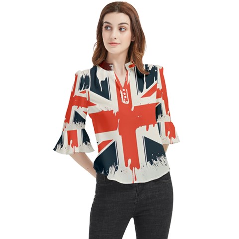 Union Jack England Uk United Kingdom London Loose Horn Sleeve Chiffon Blouse by Ravend