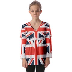 Union Jack England Uk United Kingdom London Kids  V Neck Casual Top by Ravend