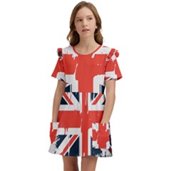 Union Jack England Uk United Kingdom London Kids  Frilly Sleeves Pocket Dress by Ravend