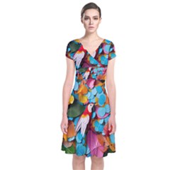 Confetti Tropical Ocean Themed Background Abstract Short Sleeve Front Wrap Dress by Ravend