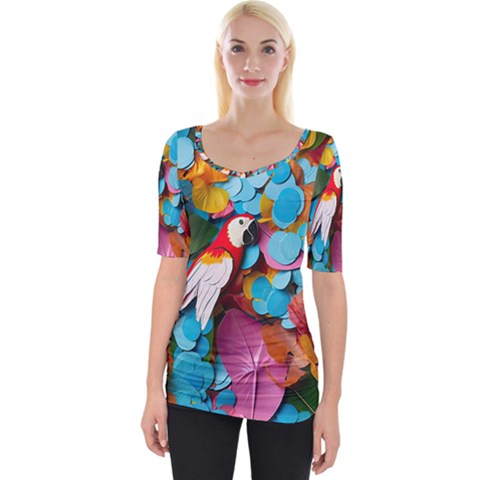 Confetti Tropical Ocean Themed Background Abstract Wide Neckline Tee by Ravend