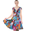 Confetti Tropical Ocean Themed Background Abstract Cap Sleeve Front Wrap Midi Dress View1