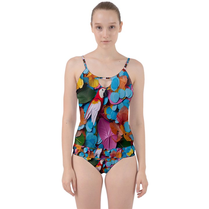 Confetti Tropical Ocean Themed Background Abstract Cut Out Top Tankini Set