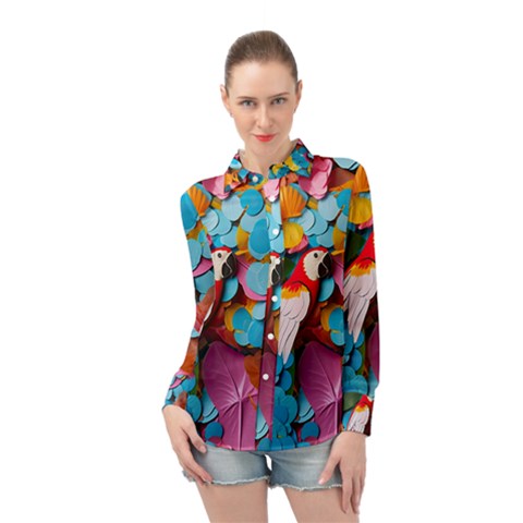 Confetti Tropical Ocean Themed Background Abstract Long Sleeve Chiffon Shirt by Ravend