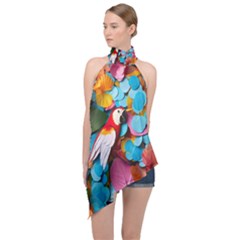 Confetti Tropical Ocean Themed Background Abstract Halter Asymmetric Satin Top by Ravend