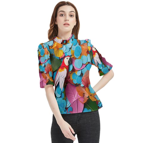 Confetti Tropical Ocean Themed Background Abstract Frill Neck Blouse by Ravend