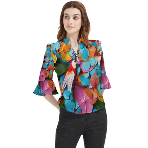 Confetti Tropical Ocean Themed Background Abstract Loose Horn Sleeve Chiffon Blouse by Ravend